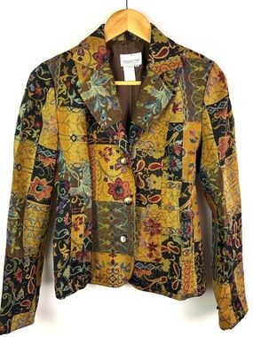 Coldwater Creek Multicolor Patchwork Floral Blazer Jacket - Women's size SP